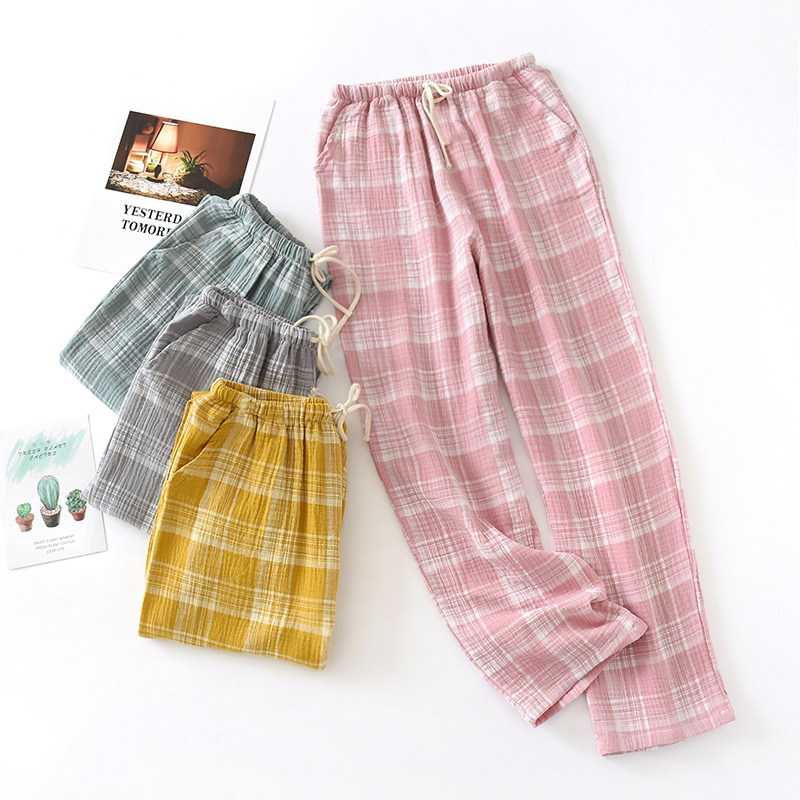 2023 spring and autumn Plaid crepe loose pants men's pajama pants 6 colors simple loose couple home pants