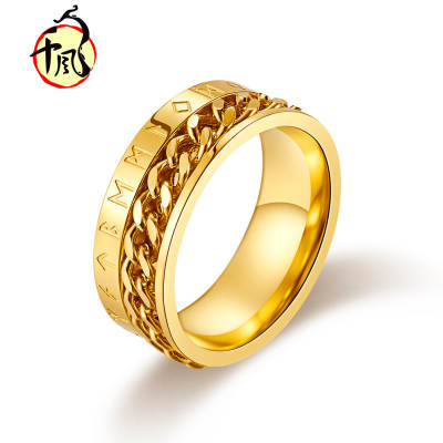 Titanium Steel Viking Character Chain Ring Thousand Wind New Rotatable Viking Gold Plated Trendy Personalized Culture Ring