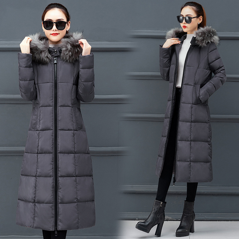 Cotton women autumn and winter New Korean version of the extended knee Warm jacket cotton suit female plus size loose solid color fur collar cotton jack_voghion.com