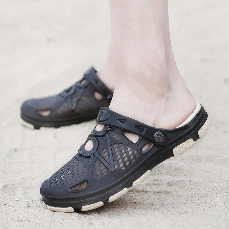 Summer men's half slippers Korean style Jelly closed toe sandals casual breathable non-slip beach hole shoes men's wholesale