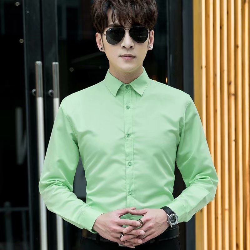 19 Foreign trade men and women can wear multi-color solid color long sleeve shirt business Korean slim casual dress generation hair
