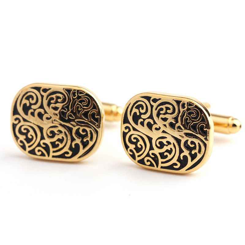 Gemelli con motivo a goccia di vernice dorata, gemelli da uomo con camicia francese_voghion.com