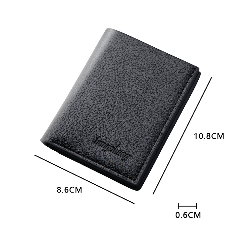 New men's wallet short litchi pattern wallet multifunctional thin money clip Korean trend gold clip wholesale_voghion.com