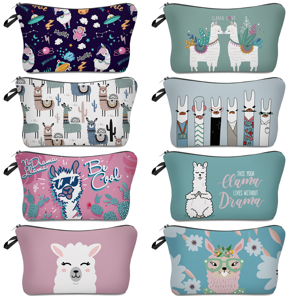 Amazon Hot Selling 3D Digital Printing Alpaca Llama Cosmetic Bag Multi-functional Women's Storage Bag Wash Bag