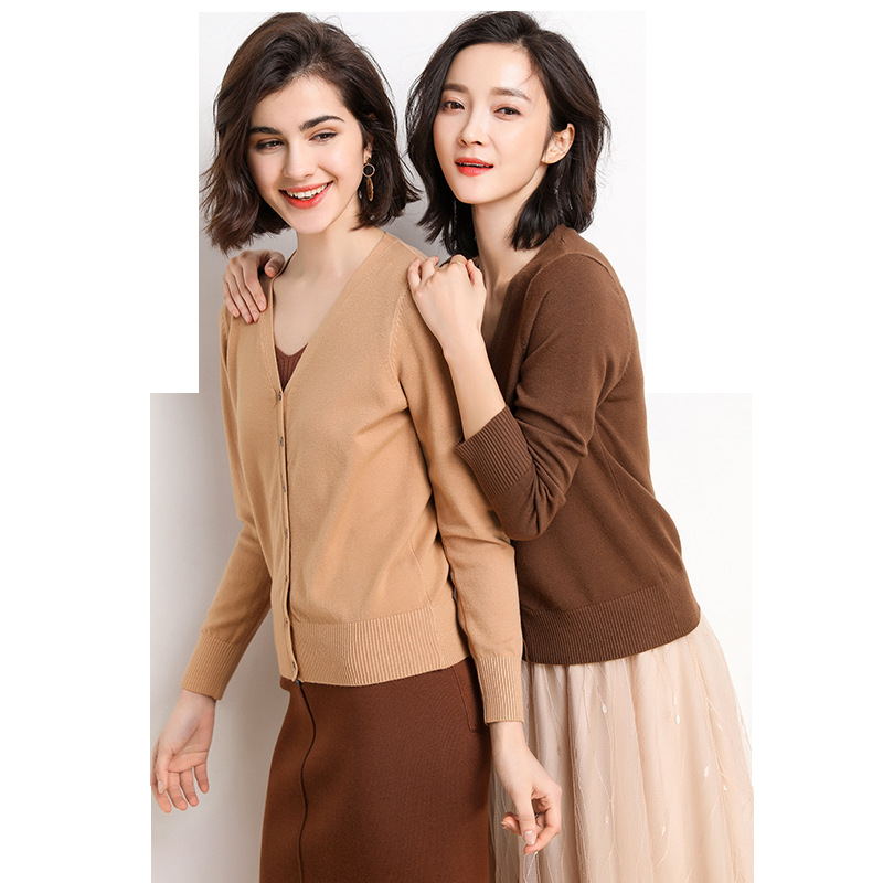 2020 Spring and Autumn new ladies sweater cardigan V-neck jacket fashion coat base shirt sweater a generation of hair