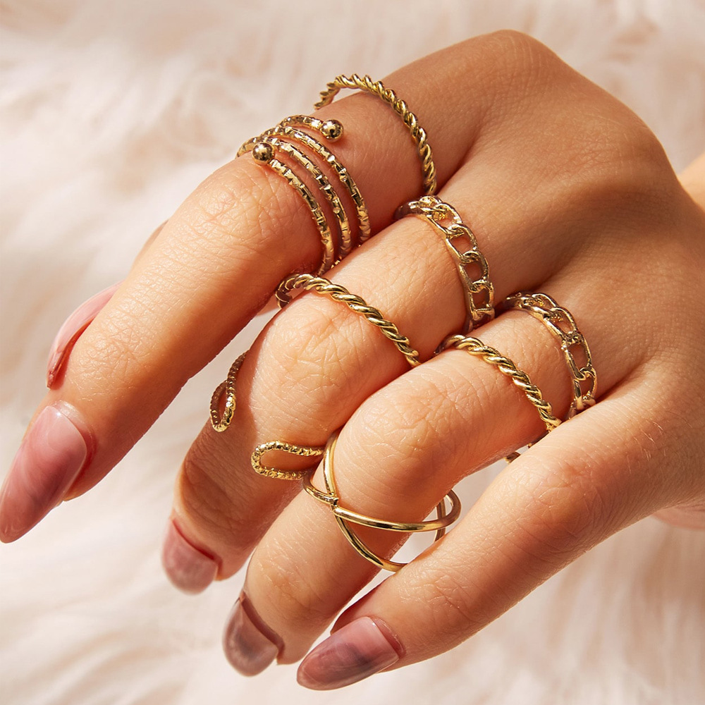 Han Zhishang creative retro simple multi-layer cross opening twist joint ring suit 8-piece set_voghion.com