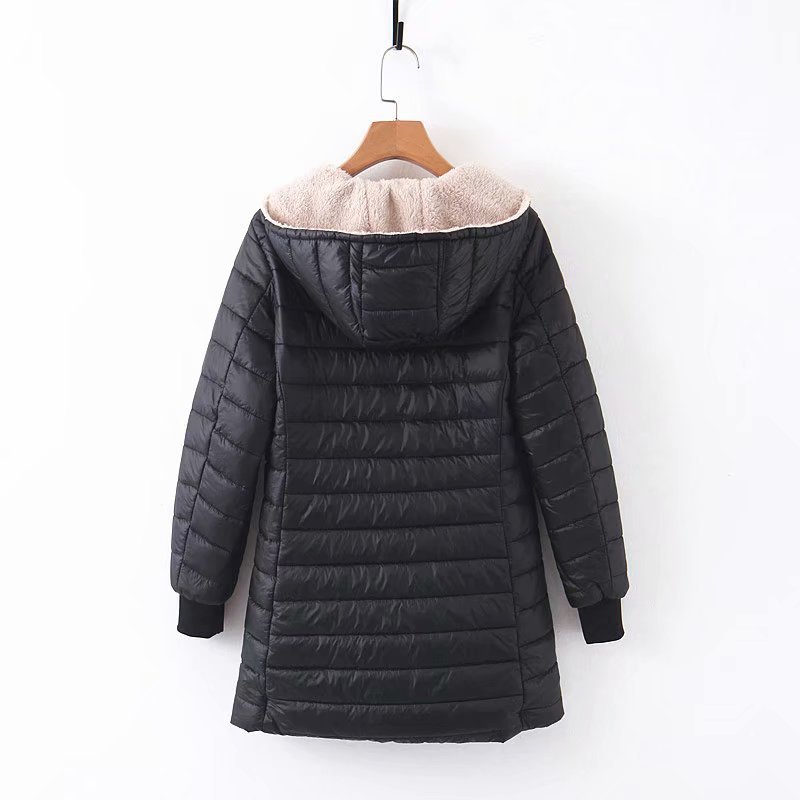 24 autumn and winter new long Korean style hooded slim fit plus velvet cotton long hooded plaid cotton women's cotton-padded jacket_voghion.com