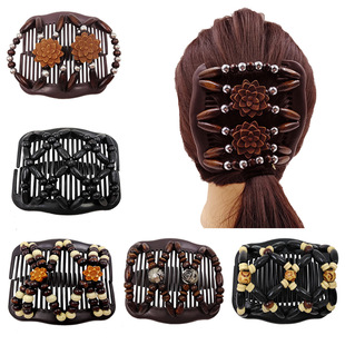 CR56 Europe and the United States Hot Amazon Explosions Variant Hair Comb Magic Hair Plate Wooden Bead Double Row Insert Variant Hair Comb