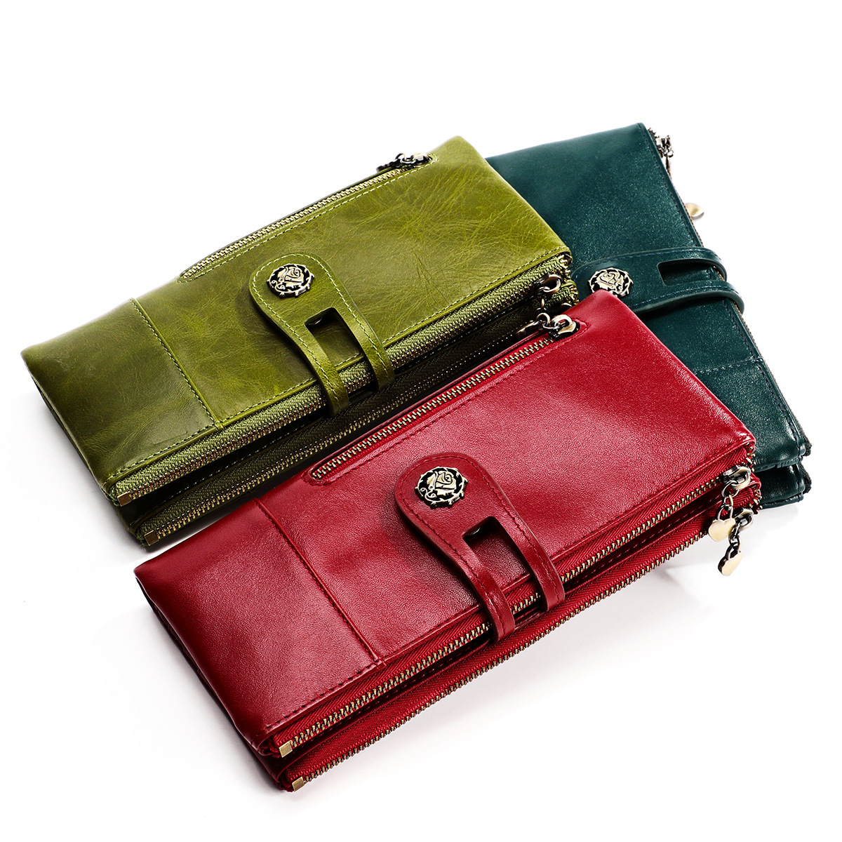 Cross-border rfid Anti-theft Brush Long Wallet Vintage Genuine Leather Women's Wallet Korean Style Fashion Change Clutch Bag