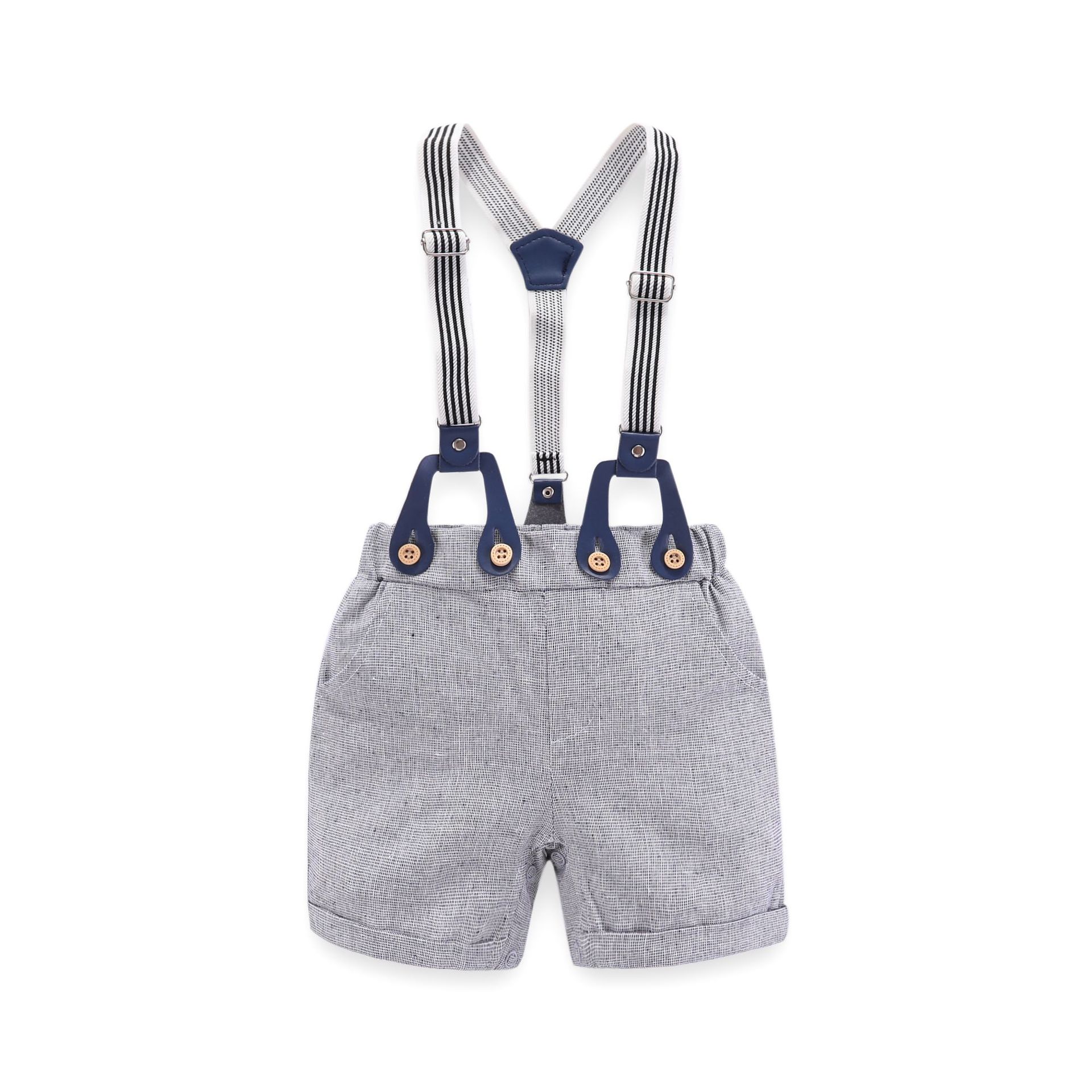 samgami baby Fashion Korean Style Boys Gentleman Suit Trendy Children's White Shirt Bow Knot Hay Strap Shorts
