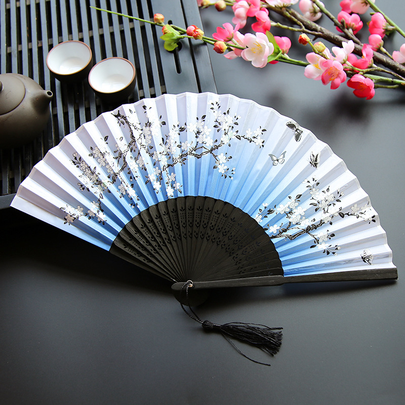 In Stock 7-inch fan folding fan smile fan Chinese style female Japanese style small fan cheongsam props ancient fan