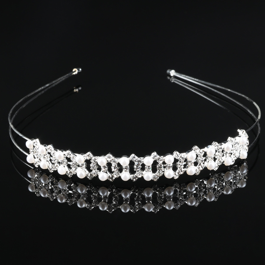 Japanese and Korean Bride Simple Shape Children's Headwear Handmade Pearl Rhinestone Sweet Hair Band All-match Diamond Crown Headband