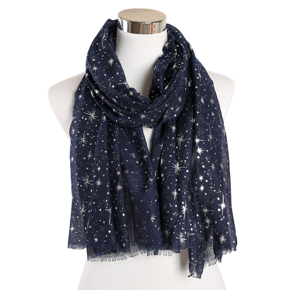 跨境亞馬遜歐美燙金銀星星滿天星星空披肩圍巾女士 Galaxy Scarf