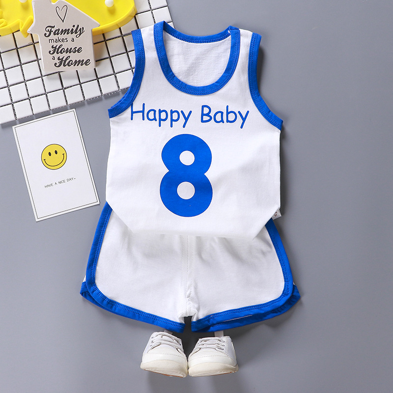2023 Summer Children's vest set thin infant sleeveless top cartoon shorts a generation of hair