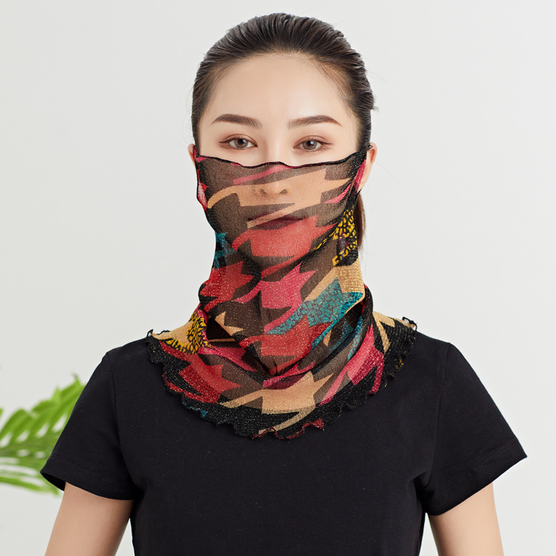Gold Silk Hanging Ear Varied Neck Women's Spring and Summer Sunscreen Decorative Veil Mask Multifunctional Silk Scarf Neck Protection Small Scarf