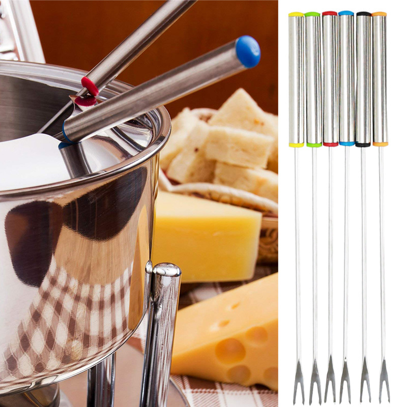 24CM stainless steel 6-pack hot pot fork cheese chocolate fruit fork household fruit dessert snack cake fork