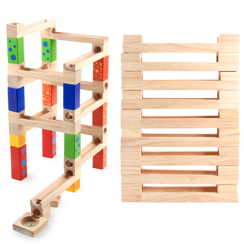 Wooden children's puzzle parent-child ball track slide building blocks stacked high marbles wooden toys wholesale
