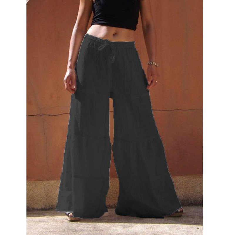 Amazon 2024 European and American Spring and Autumn Large Size Women's Solid Color Wide Leg Pants Casual Loose Loose Loose Waist Imitation Cotton and Linen Pants