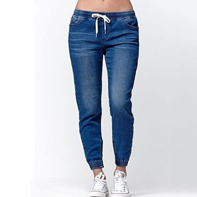 Spot direct purchase wish Amazon eBay women's jeans lace-up washed feet lantern denim pants women