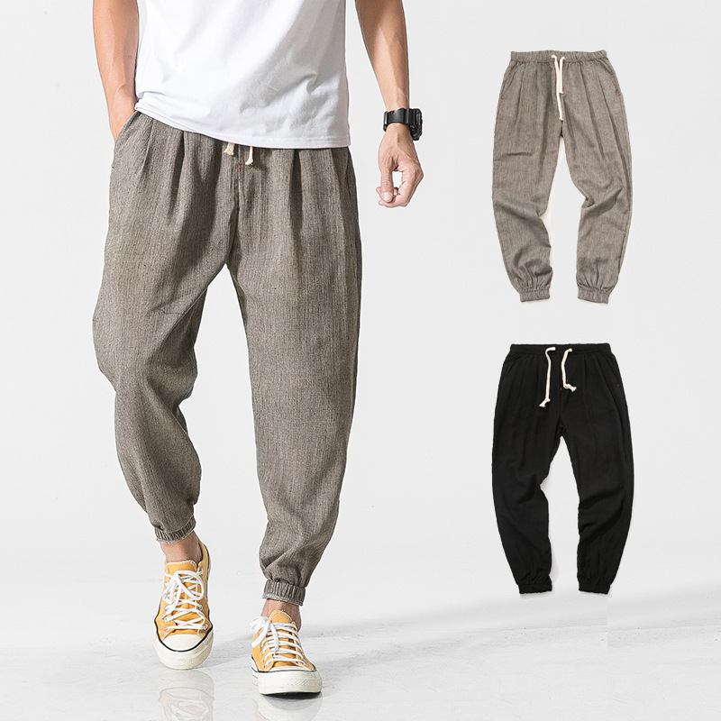 2023 Summer Casual Pants Large Size Chinese Style Lantern Pants Men's Linen Pants Cotton Linen Harlan Ankle Pants for Men