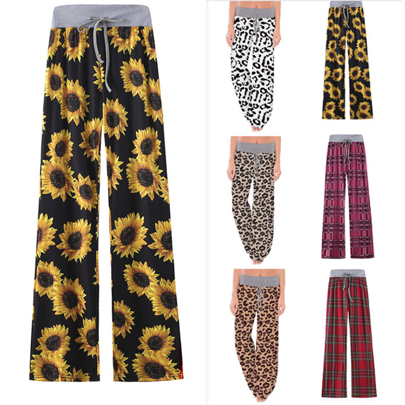 2019 Amazon New European and American Explosions Leopard Print Comfortable Casual Elastic Drawstring Pajama Pants Wide Leg Pants Women's Clothing