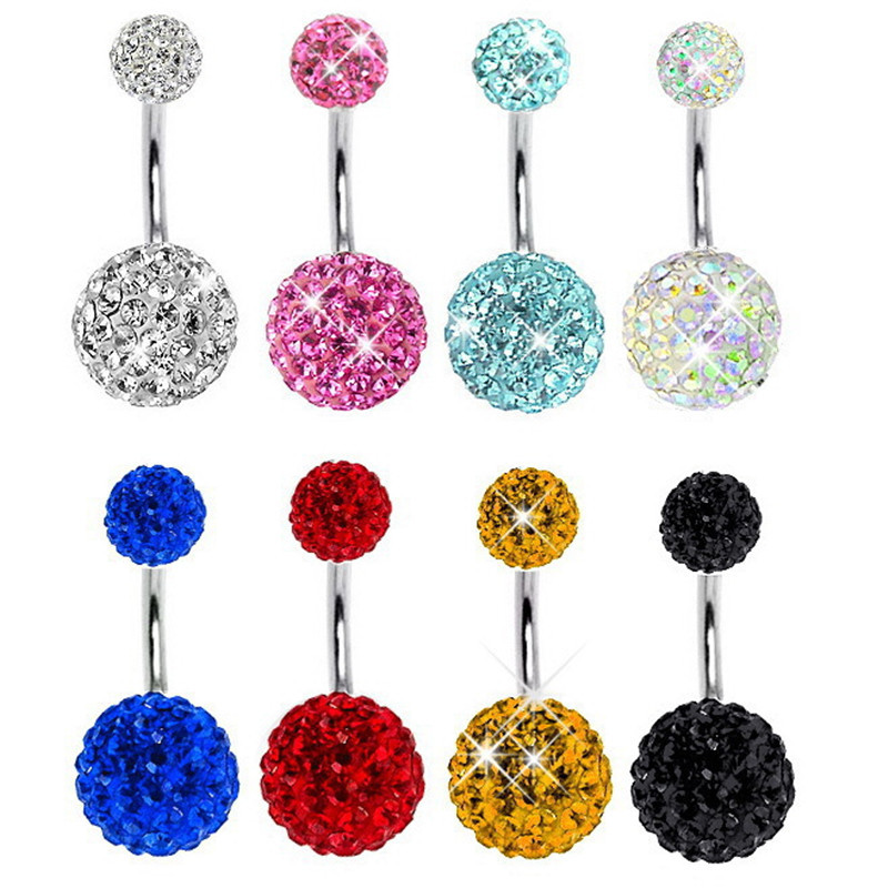 wish Amazon Explosions 6+10 Full Diamond Ball Navel Ring Shambhala Navel Ring Navel Buckle Piercing Human Body Jewelry