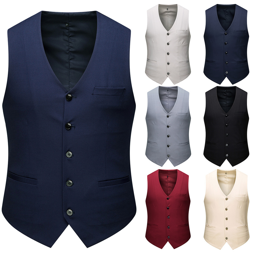 单排扣马甲Men Clothing Male Fashion Slim Groom Men Suit Vest