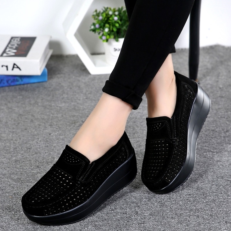 Cross-border 2023 New Sneakers Korean-style Rocking Shoes Genuine Leather Loaf Casual Shoes Lace-up Large Size Thick-soled Mother Shoes