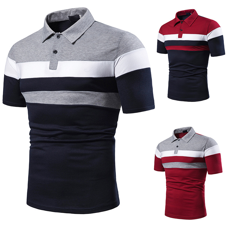 Men's Short-sleeved T-shirt Chest Three Stripes Color Matching Fashion Matching Cross-border Men's Lapel Short-sleeved POLO B36
