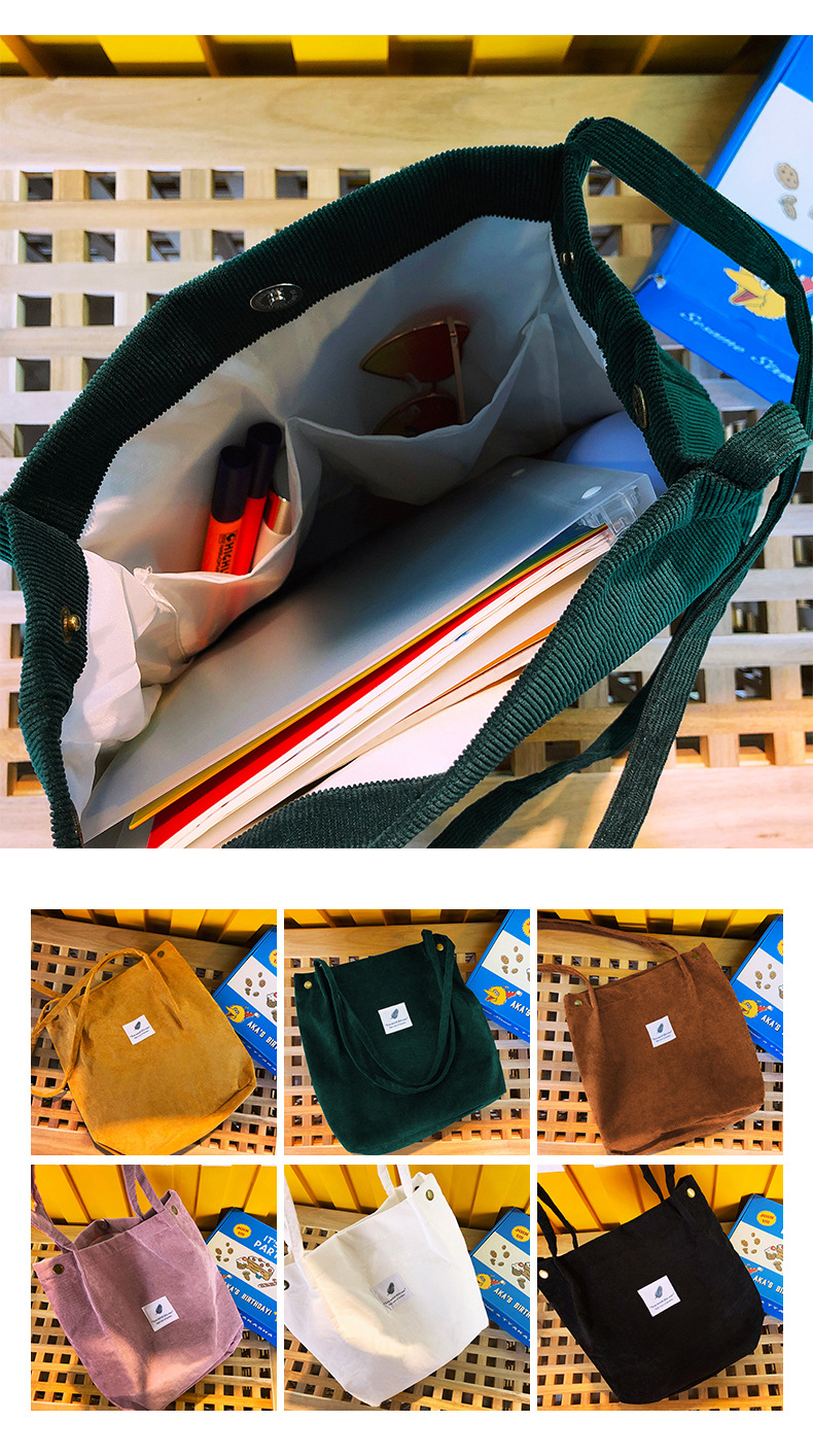 Cross-border Large Capacity Tote Bag All-match Student Bag Women Shopping Bag Canvas Bag Bag Corduroy Shoulder Bag_voghion.com