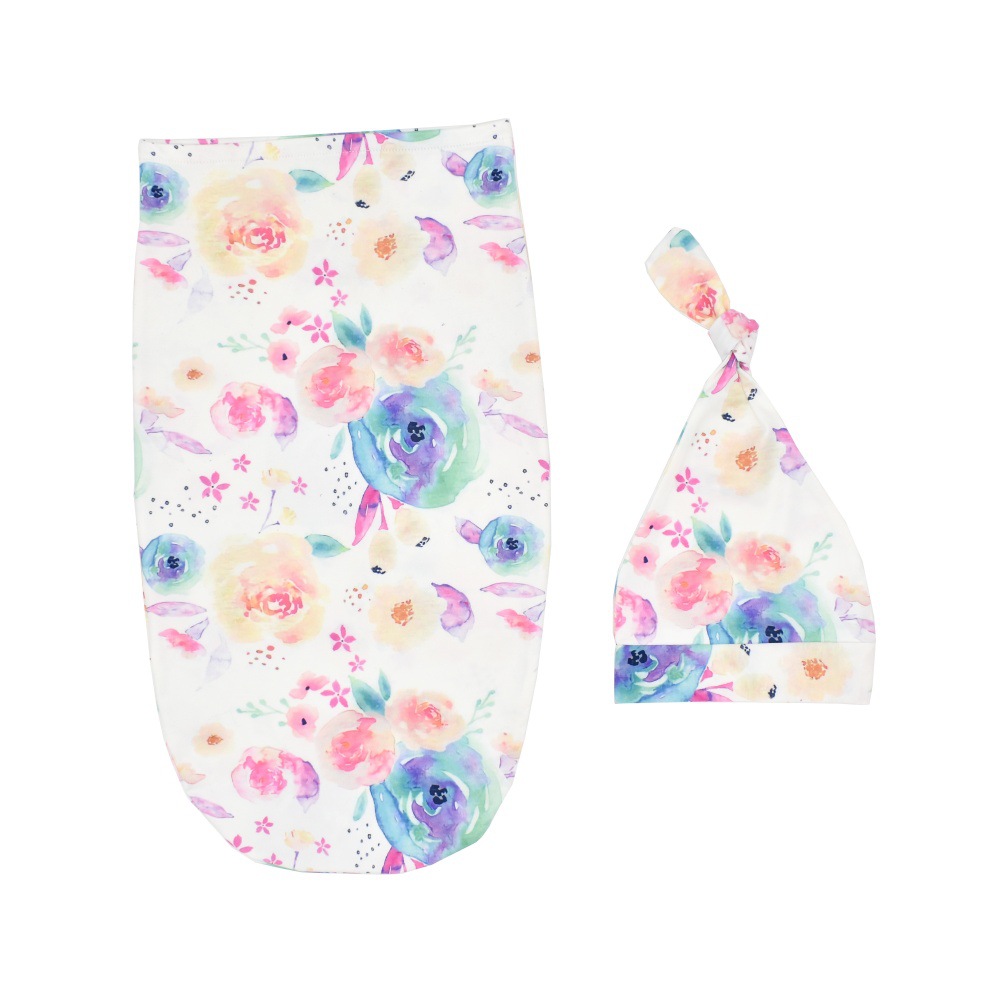 Cross-border baby sleeping bag knotted tire cap 2-piece baby sleeping bag newborn cocoon type printed sleeping bag suit