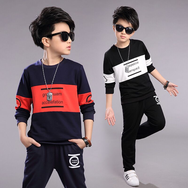[Top + pants] boys' spring clothes suit children's long-sleeved T-shirt spring and autumn middle and big children boys' clothes two-piece suit