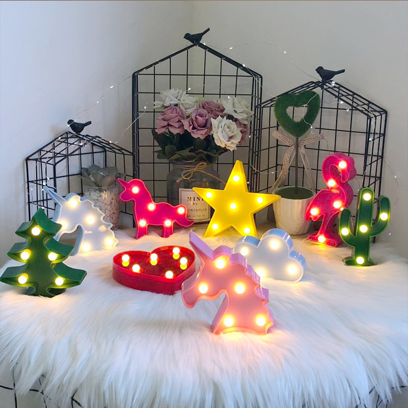 LED modeling lamp Korean hot sale mini cactus lamp Flamingo Christmas light letter decoration desktop night light