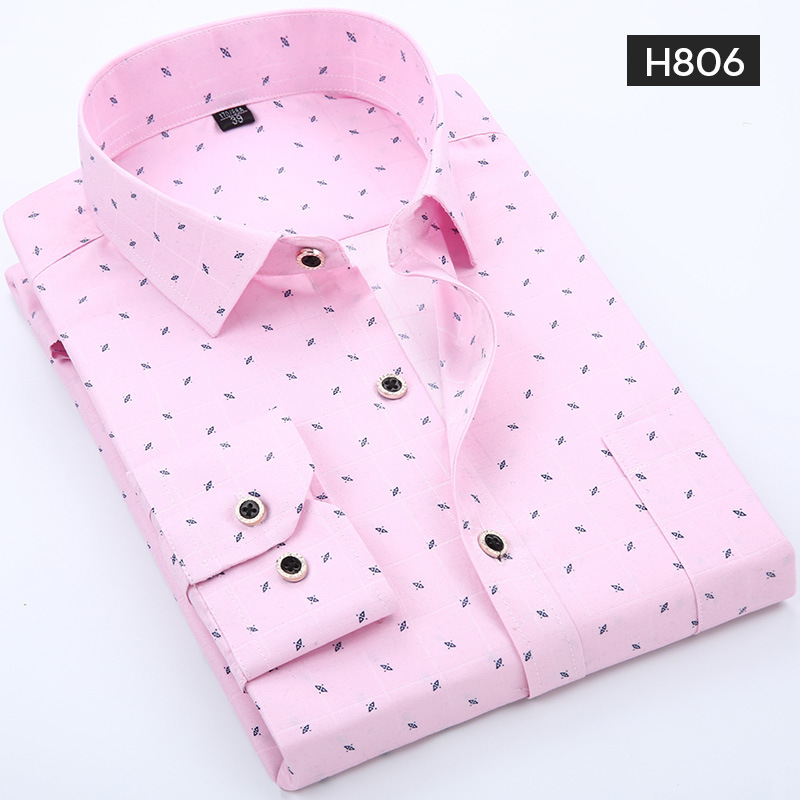 Spring and summer new men's youth long sleeve shirt fashion printing youth long sleeve thin shirt Korean casual shirt