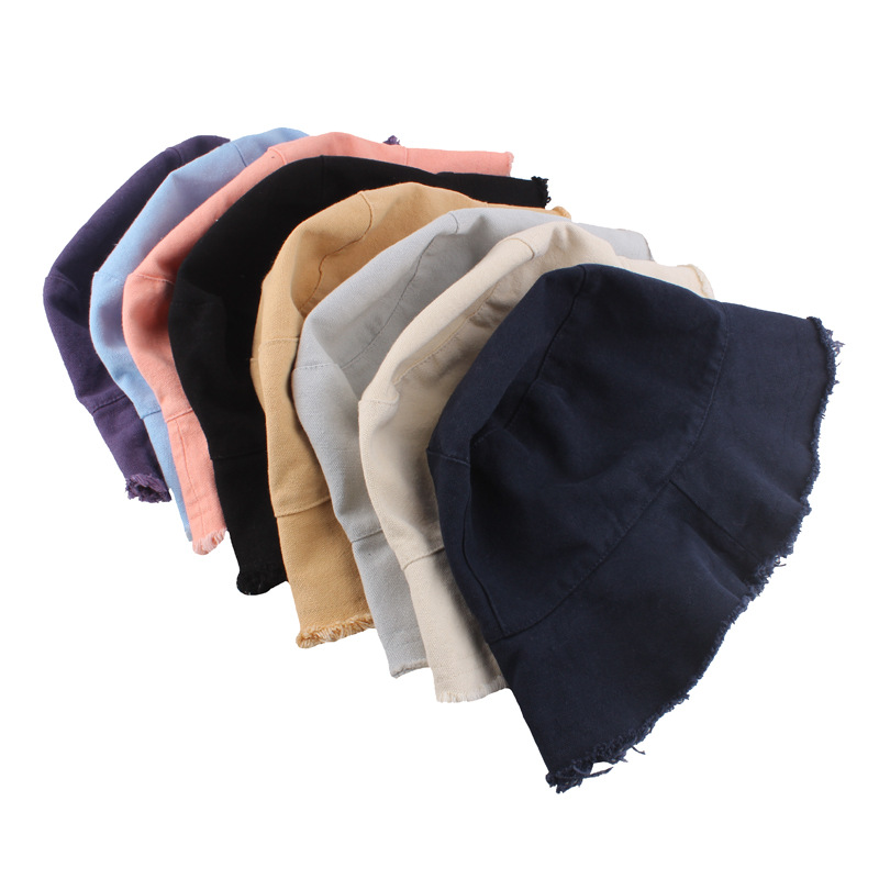 Cotton Burr Pot Hat Japanese Monochrome Denim Fisherman Hat Women's Sunshade Hat Fashion Grinding Washed Canvas Hat