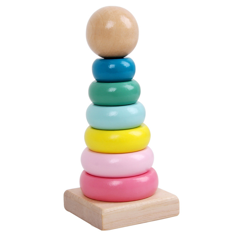 Hanotta Baby Educational Early Childhood Toy Children's Early Childhood Education Wooden Macaron Rainbow Pagoda Stacking Ring