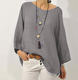 Spot 2023 Cross-border European and American Foreign Trade Women's Top Solid Color Cotton and Linen Round Neck Raglan Sleeve Nine-sleeve Blouse