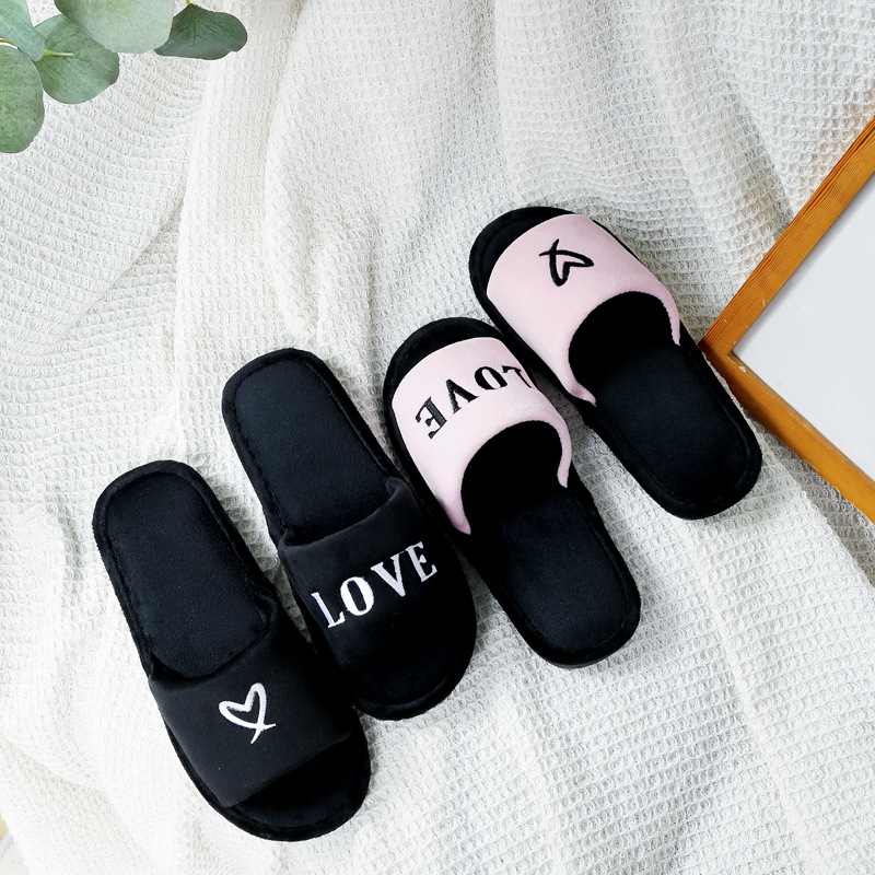 Jujia New LOVE LOVE lovers home floor cotton slippers men's home non-slip opening slippers women Wholesale