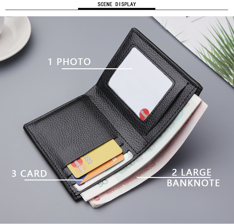 New men's wallet short litchi pattern wallet multifunctional thin money clip Korean trend gold clip wholesale_voghion.com