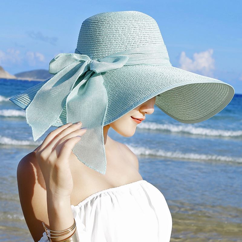 Summer sunscreen Korean-style foldable big eaves Sun Beach beach sunshade hat for traveling straw hat for middle-aged women