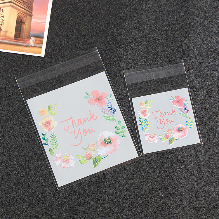 Factory direct baking packaging thankyou peach blossom self-sealing bag candy snack food packaging bag 100/piece