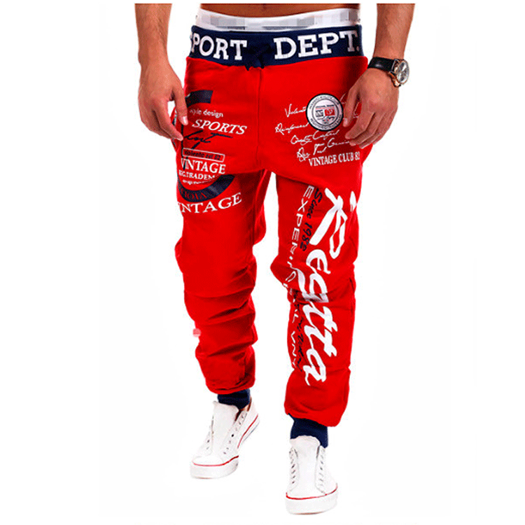 New Casual Pants Men's Drawstring Elastic Waist Letter Print Loose Sports Pants