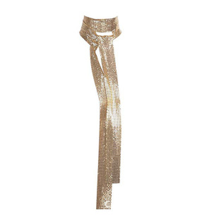 Bodu Women's Shining Metal Sequin Tie Scarf Metal Cloth Thin Tight Long Neck Metal Aluminum Sheet