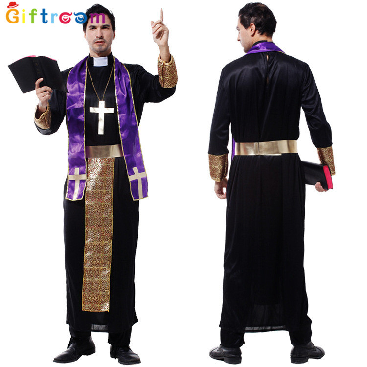 Halloween Costume Adult cosplay Male Missionary Priest Costume Father Mary Nuns Costume Cross
