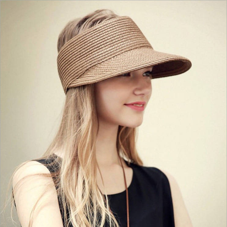 Japanese style breathable cotton paper grass empty top cool hat summer solid color sun protection sun hat foldable no top all-match sun hat