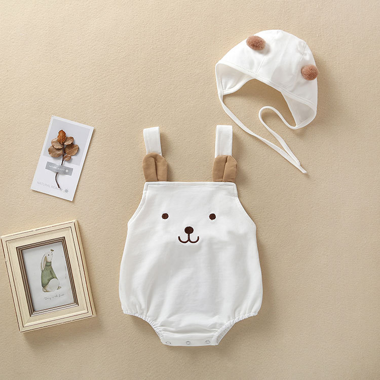 2022 Spring and Autumn Baby Cute Bear Sleeveless Strap Cotton Hat Two-Piece Set