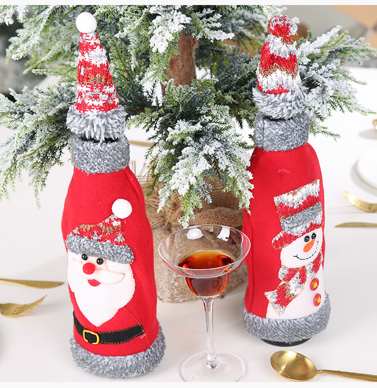 Haube Jul grå flanellsliplock rödvinsflaskset rödvinspåse champagnedekoration_voghion.com