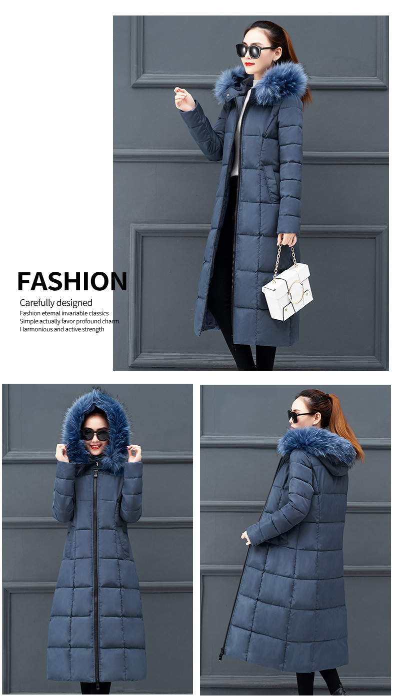 Cotton women autumn and winter New Korean version of the extended knee Warm jacket cotton suit female plus size loose solid color fur collar cotton jack_voghion.com