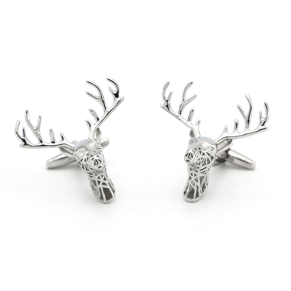 Elegant Art silver Hollow Deer Head Cufflinks Men's and Women's Jewelry Animal Button Cufflinks Pure Copper