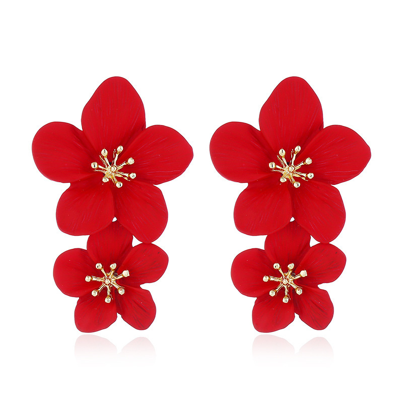 ins Korean Style Fresh Flower Earrings Women's Bohemian Multi-color Double-layer Long earring European and American earring